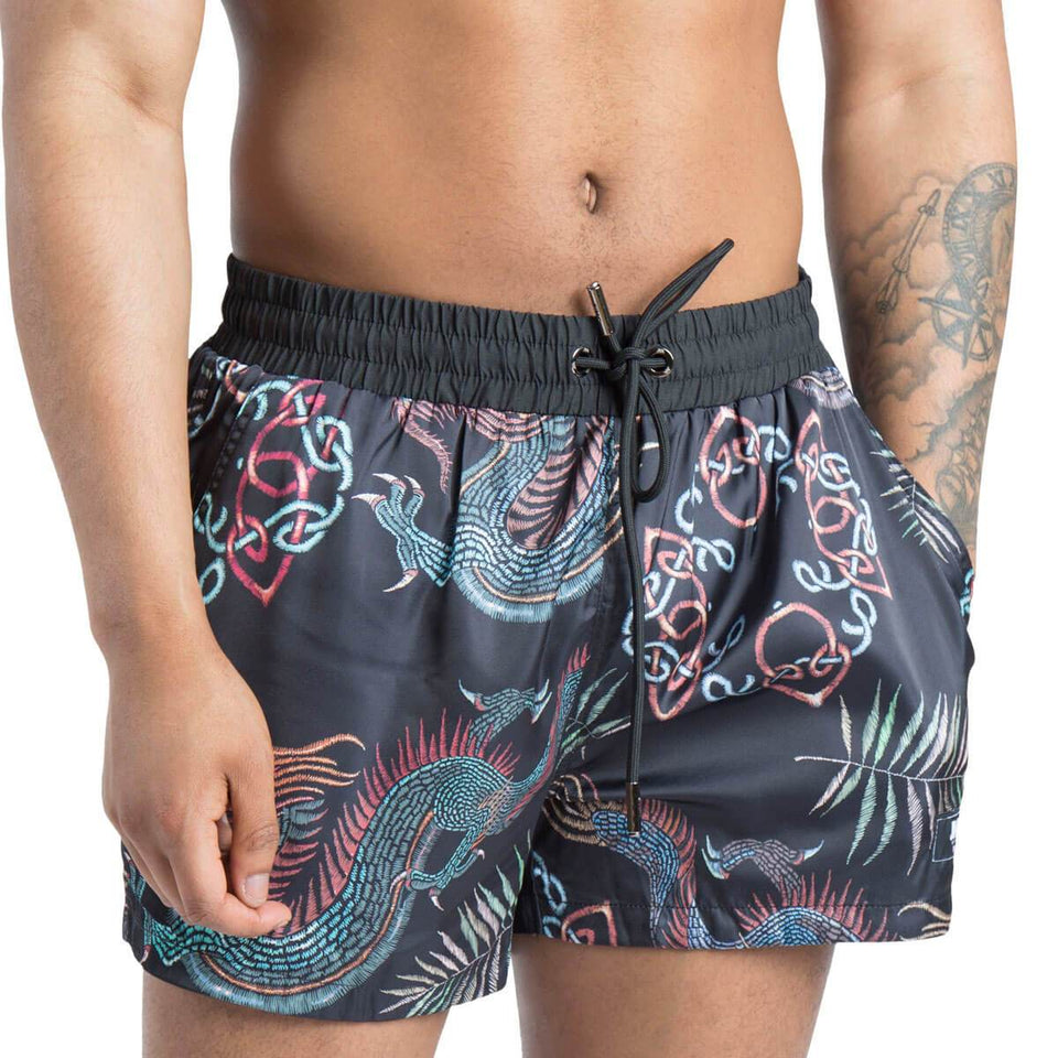 Kashima Oriental Printed Swimming Shorts - Black