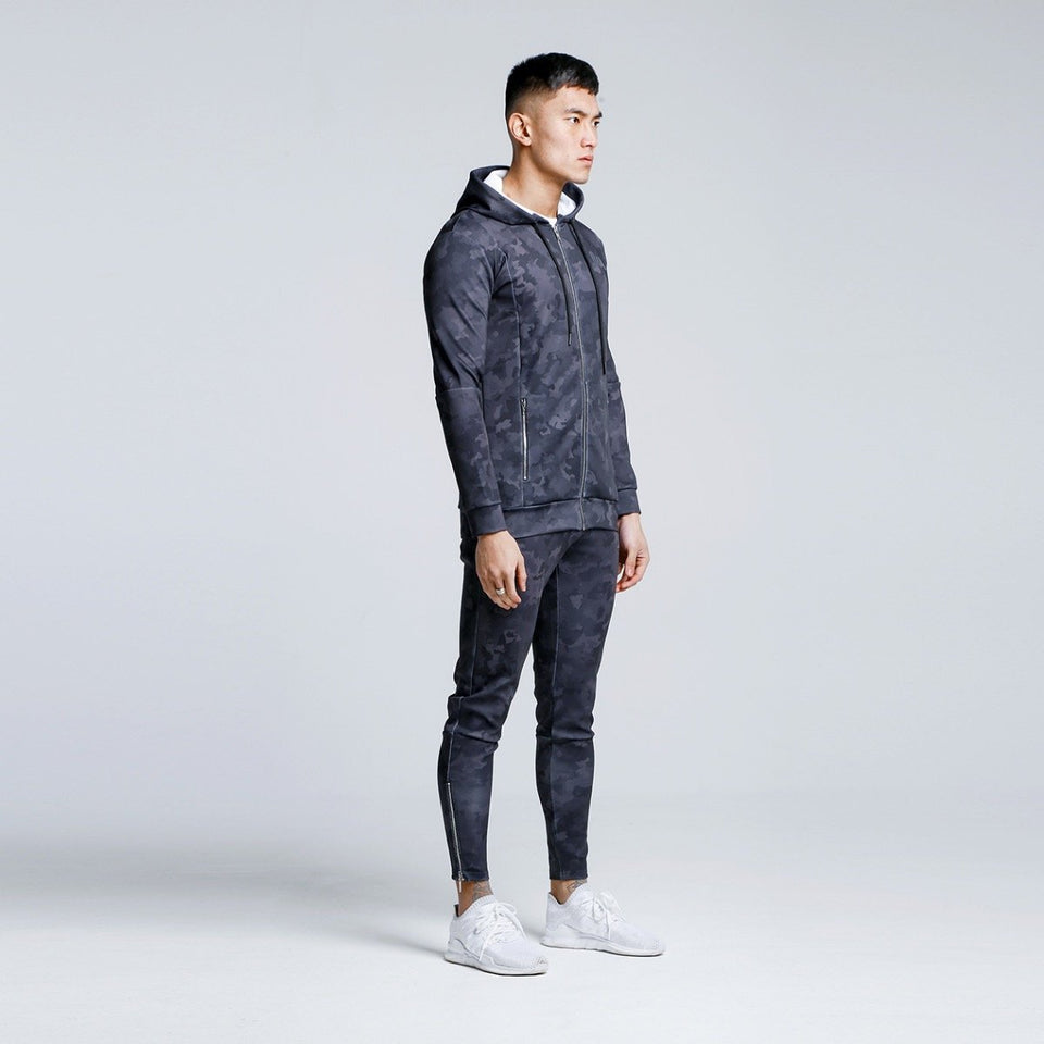 Camo Zip Tracksuit Hoodie - Black Camo