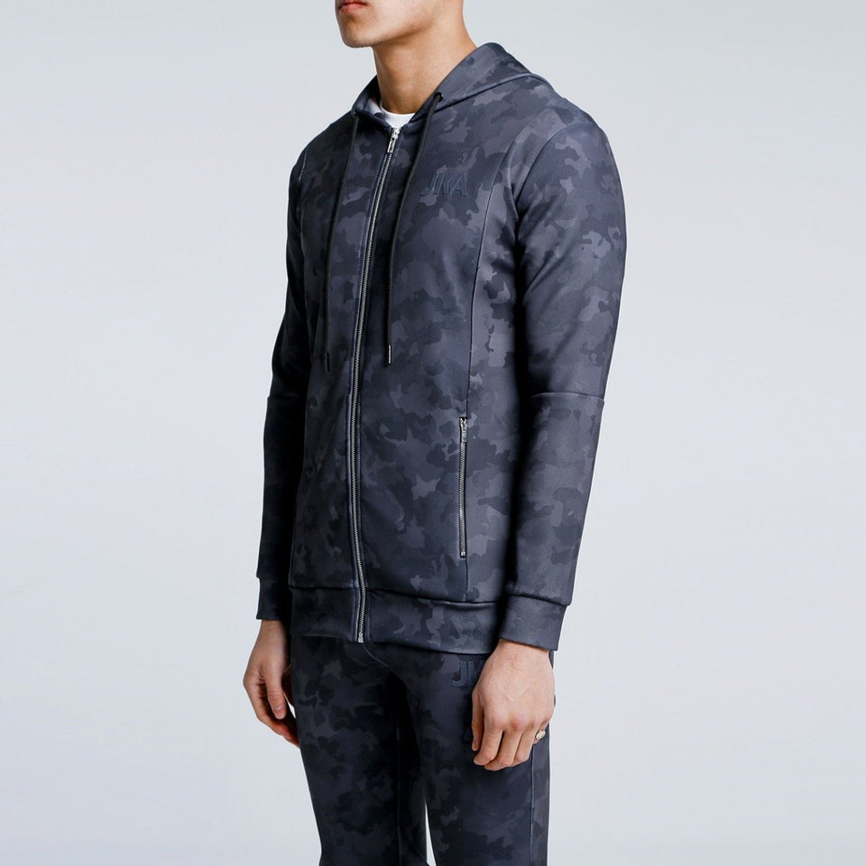 Camo Zip Tracksuit Hoodie - Black Camo
