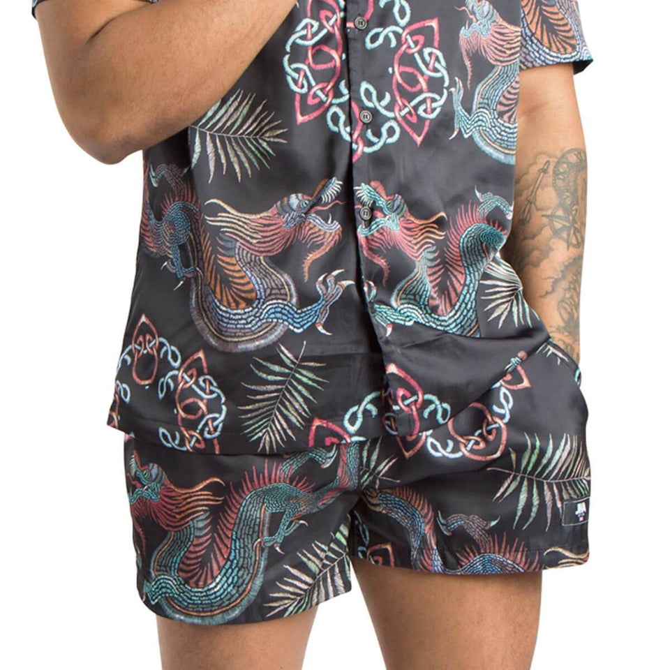 Kashima Oriental Printed Swimming Shorts - Black