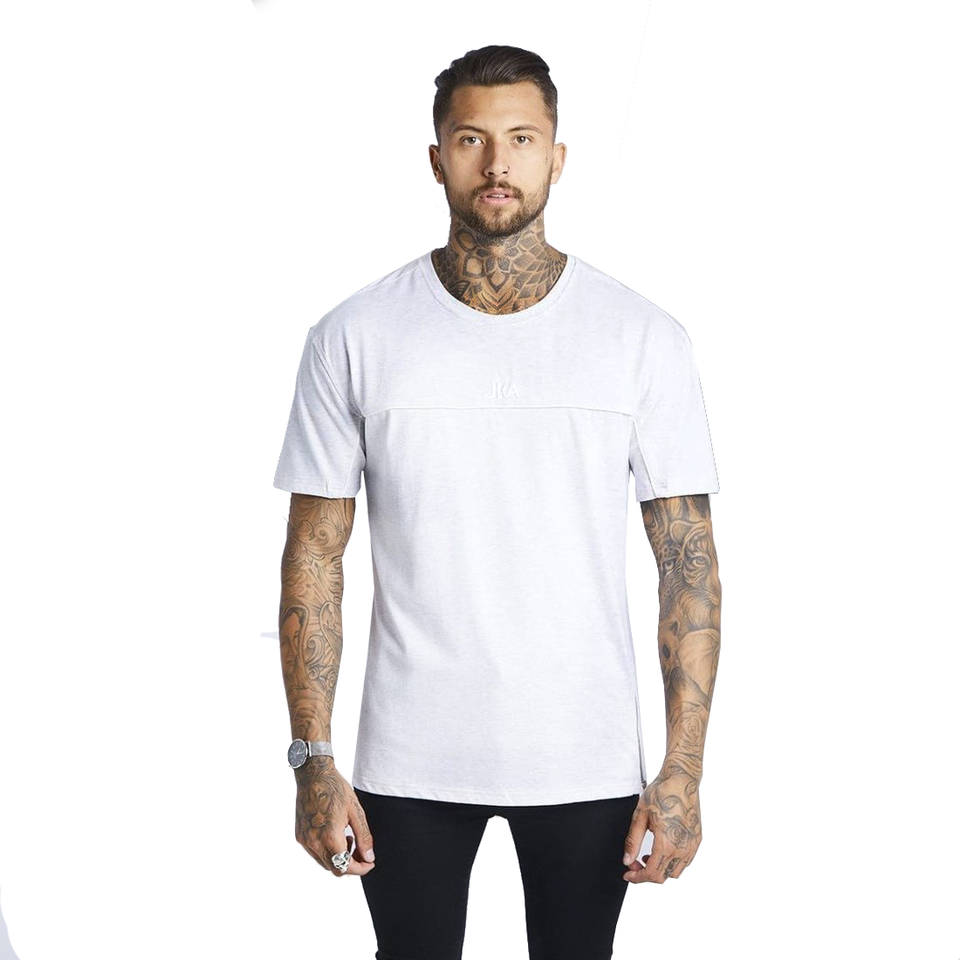 Piped T-Shirt - Grey Marl/White