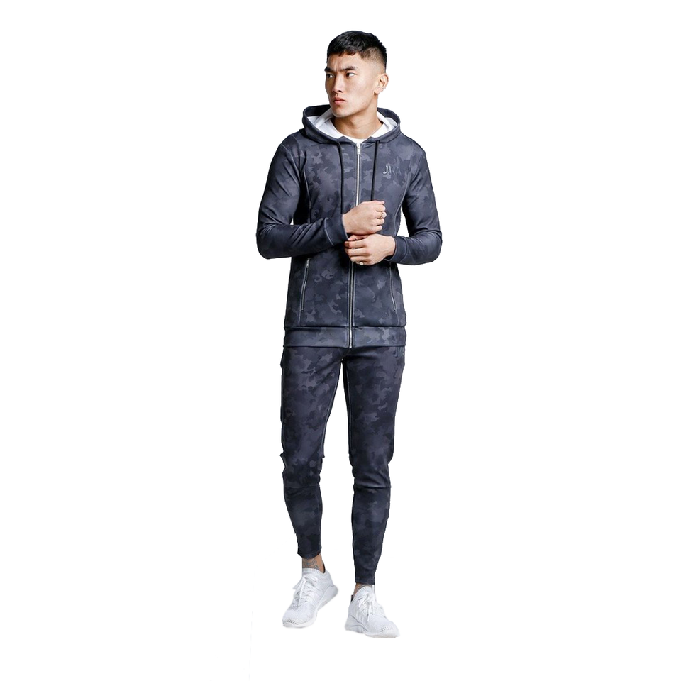 Camo Zip Tracksuit Hoodie - Black Camo