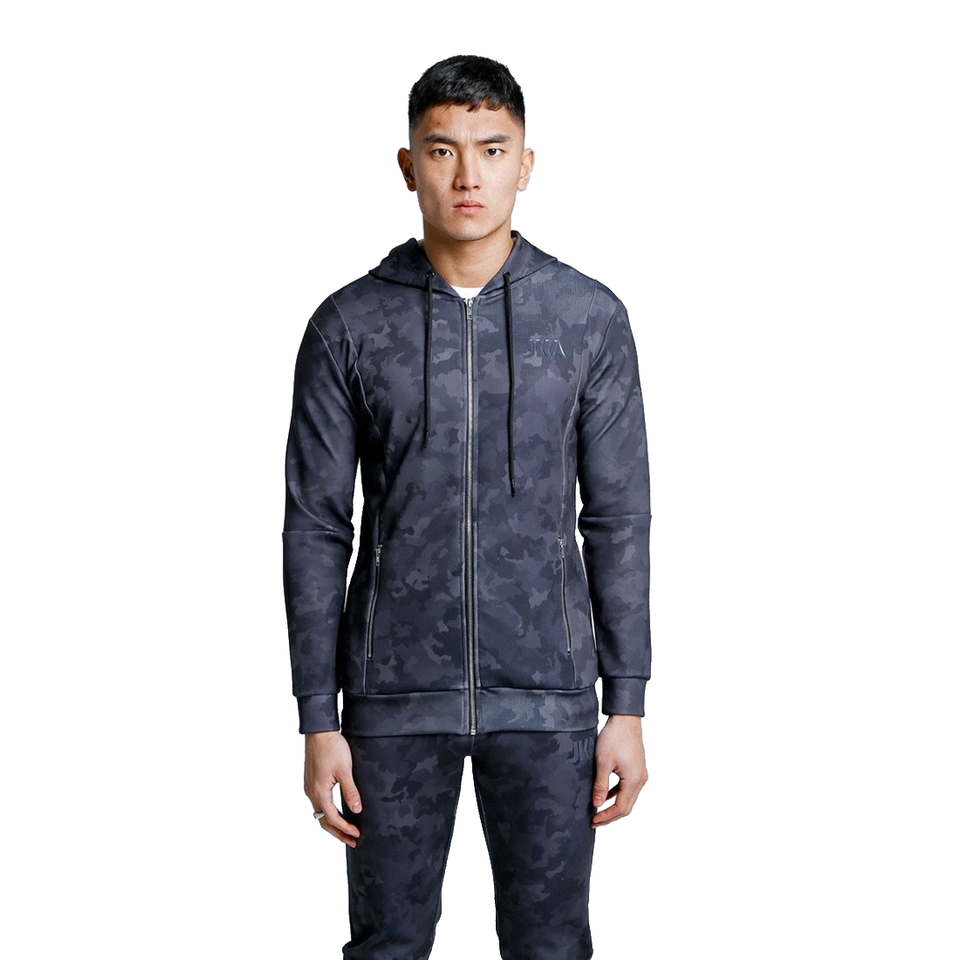 Camo Zip Tracksuit Hoodie - Black Camo