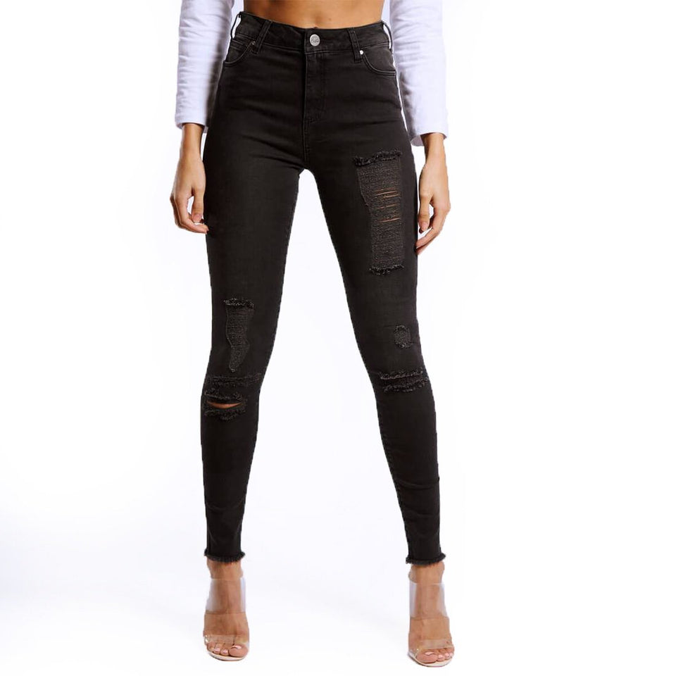 Lantern Distressed Skinny Jeans - Black