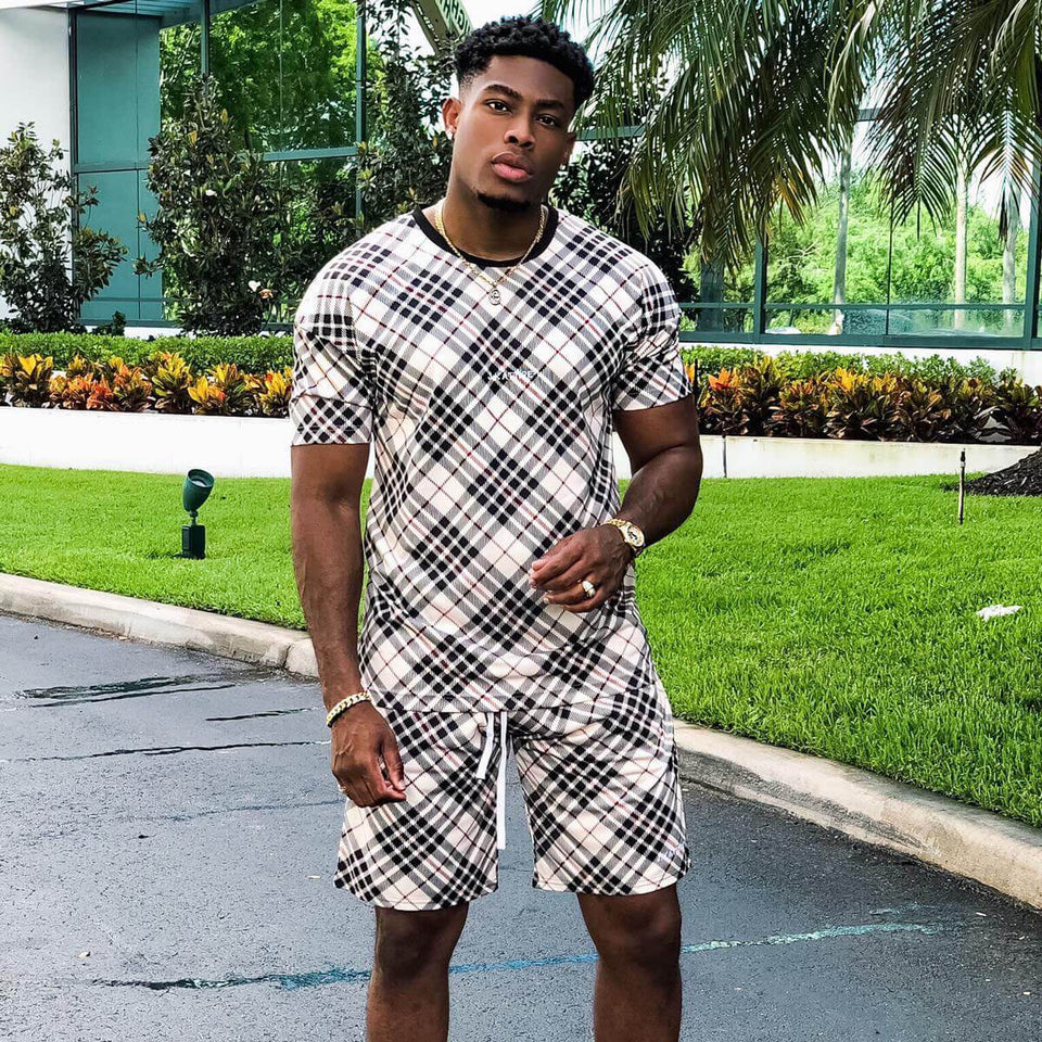 Tribe Tartan Print Shorts - Beige