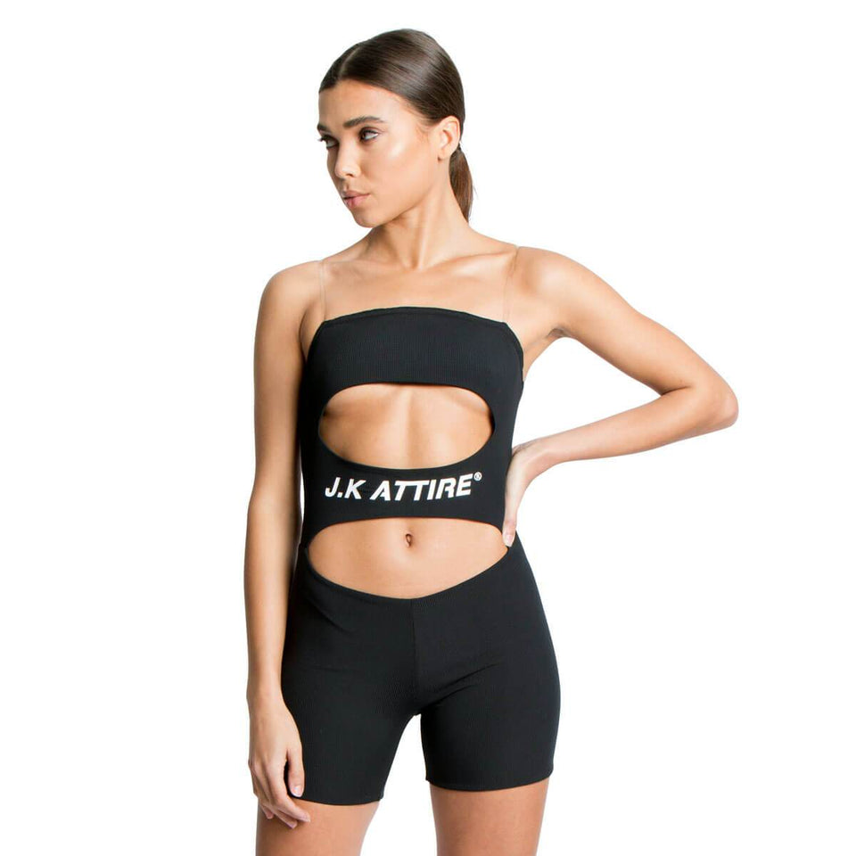 CRZY Ribbed Printed Unitard - Black