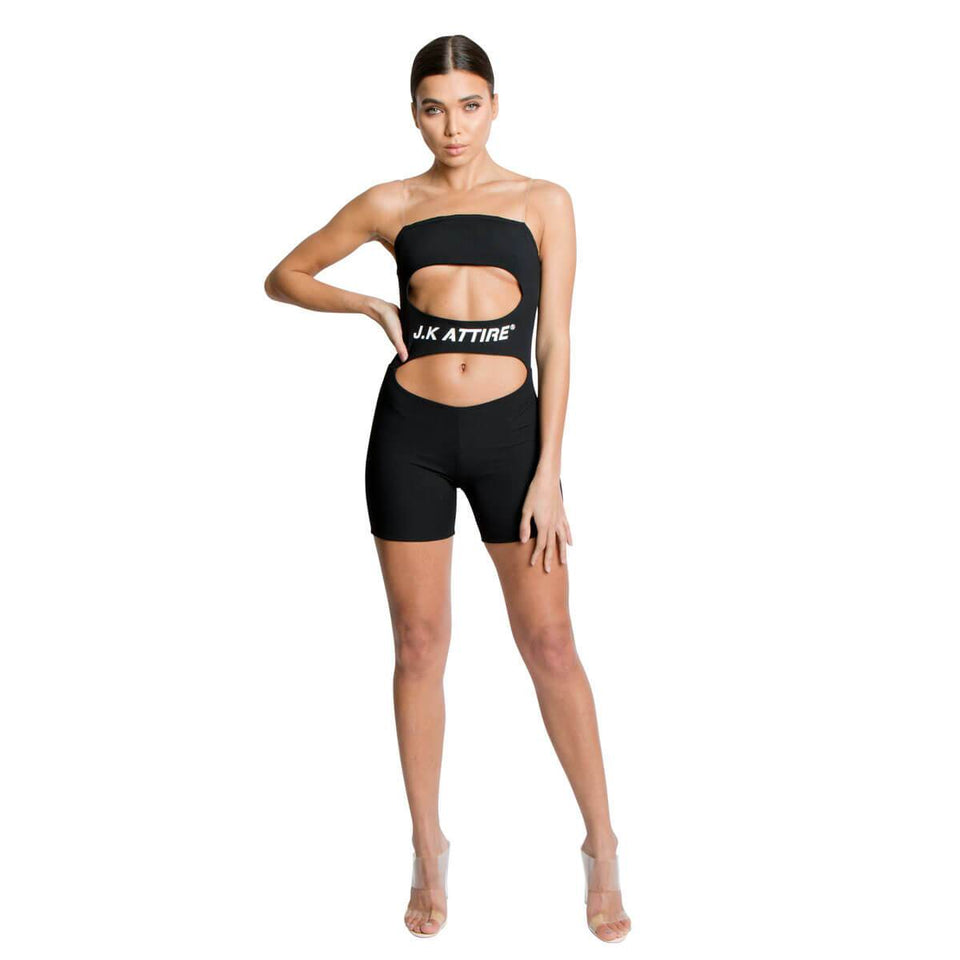 CRZY Ribbed Printed Unitard - Black