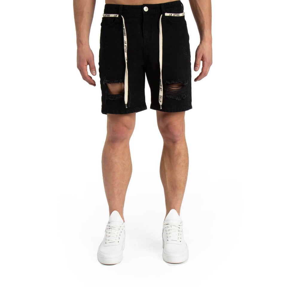 Eldora Distressed Ripped Denim Shorts - Black