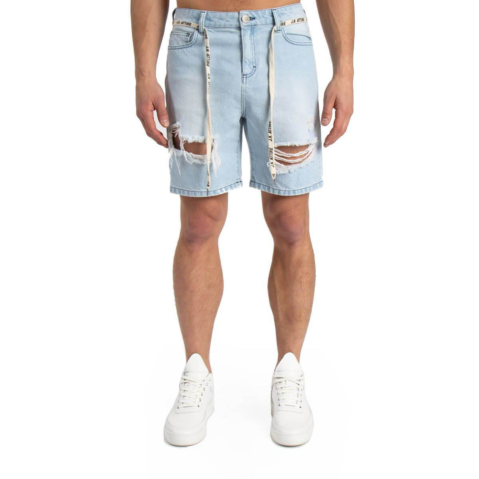 Kansas Distressed Ripped Denim Shorts - Light Blue