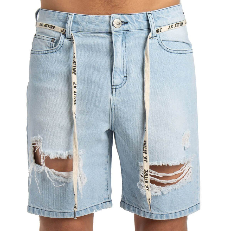 Kansas Distressed Ripped Denim Shorts - Light Blue