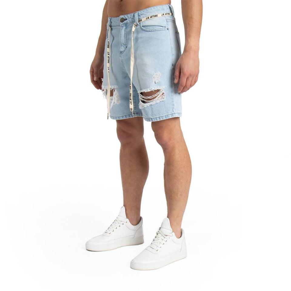 Kansas Distressed Ripped Denim Shorts - Light Blue