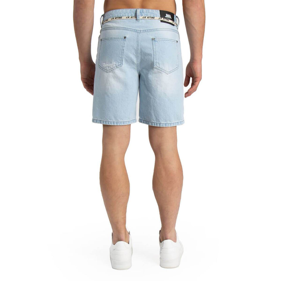 Kansas Distressed Ripped Denim Shorts - Light Blue