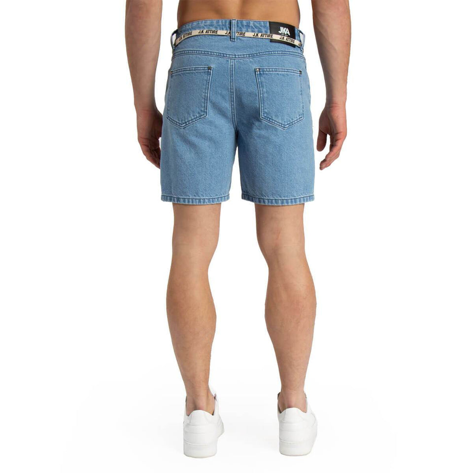 Surface Distressed Ripped Denim Shorts - Mid Blue
