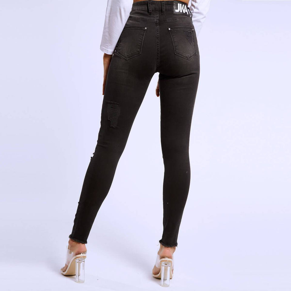 Lantern Distressed Skinny Jeans - Black