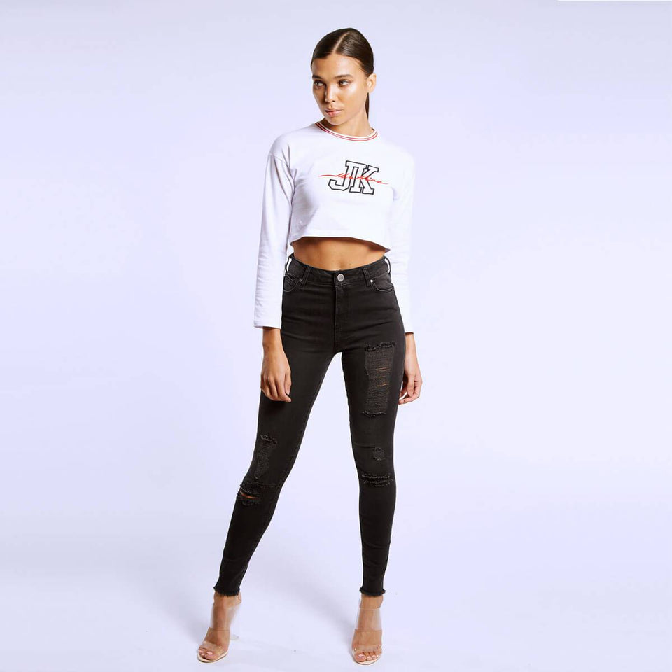 Lantern Distressed Skinny Jeans - Black