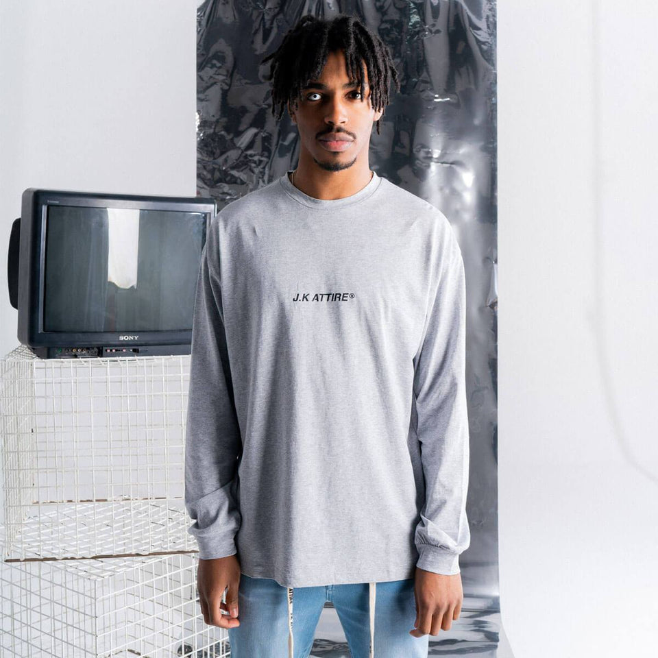 JK Attire Logo Long Sleeve T-Shirt - Grey/Black