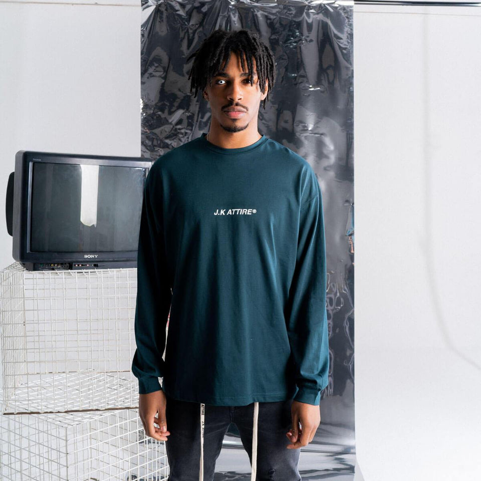 JK Attire Logo Long Sleeve T-Shirt - Teal/White