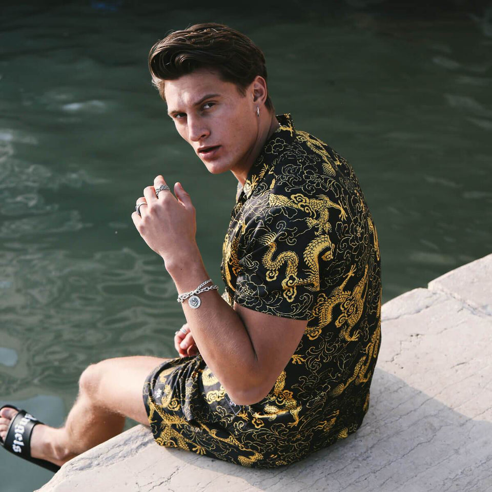 Machida Oriental Printed Swimming Shorts - Black/Yellow