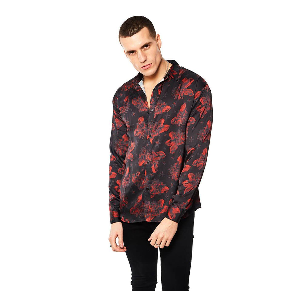 Rio Wildflower Long Sleeve Shirt - Black/Red