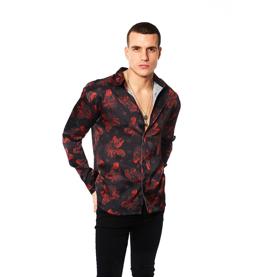 Rio Wildflower Long Sleeve Shirt - Black/Red