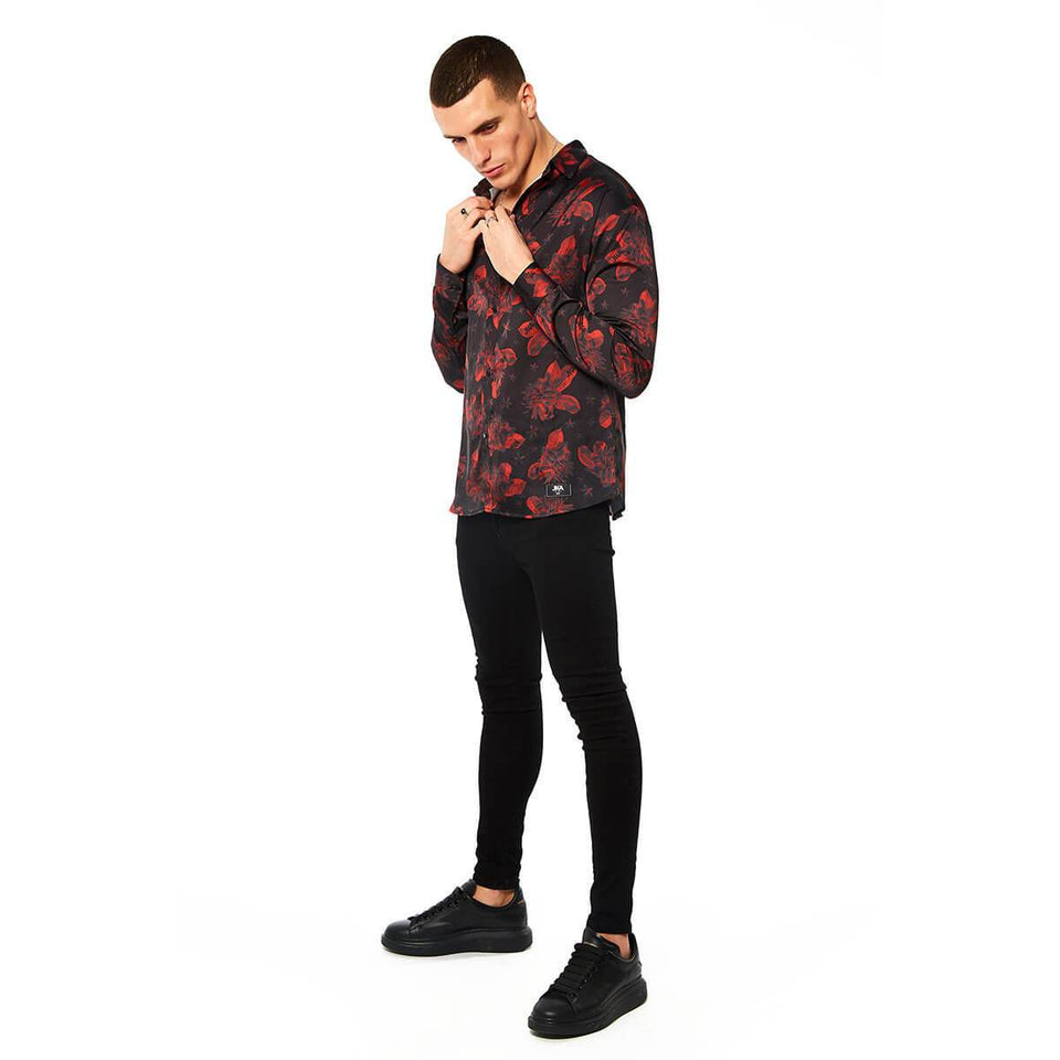 Rio Wildflower Long Sleeve Shirt - Black/Red