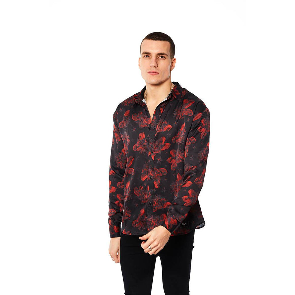 Rio Wildflower Long Sleeve Shirt - Black/Red