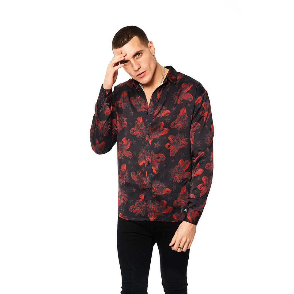 Rio Wildflower Long Sleeve Shirt - Black/Red