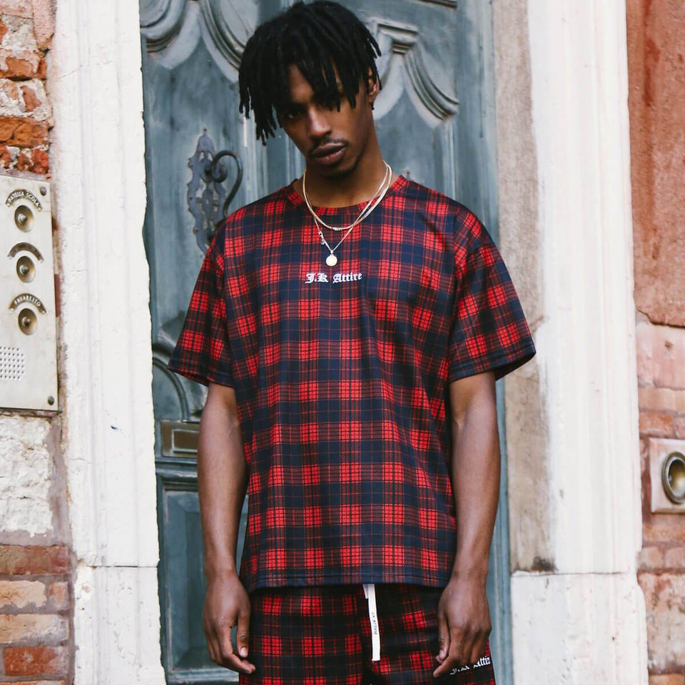 Royal Tartan Checked Mesh T-Shirt - Red