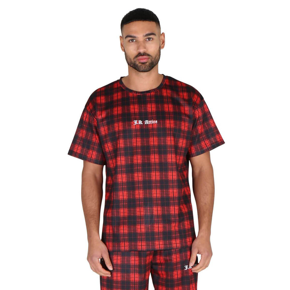 Royal Tartan Checked Mesh T-Shirt - Red