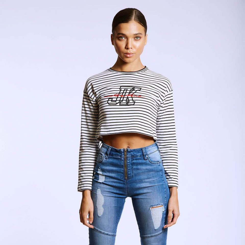 Varsity Crop Long Sleeve T-Shirt - Striped