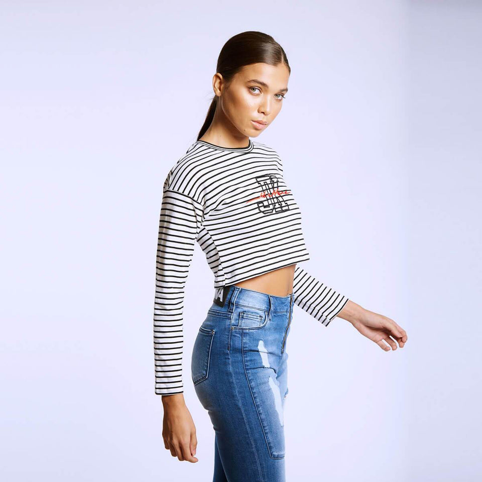 Varsity Crop Long Sleeve T-Shirt - Striped
