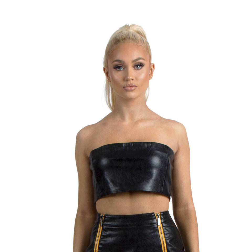 Kanpur Leather Crop Top - Black