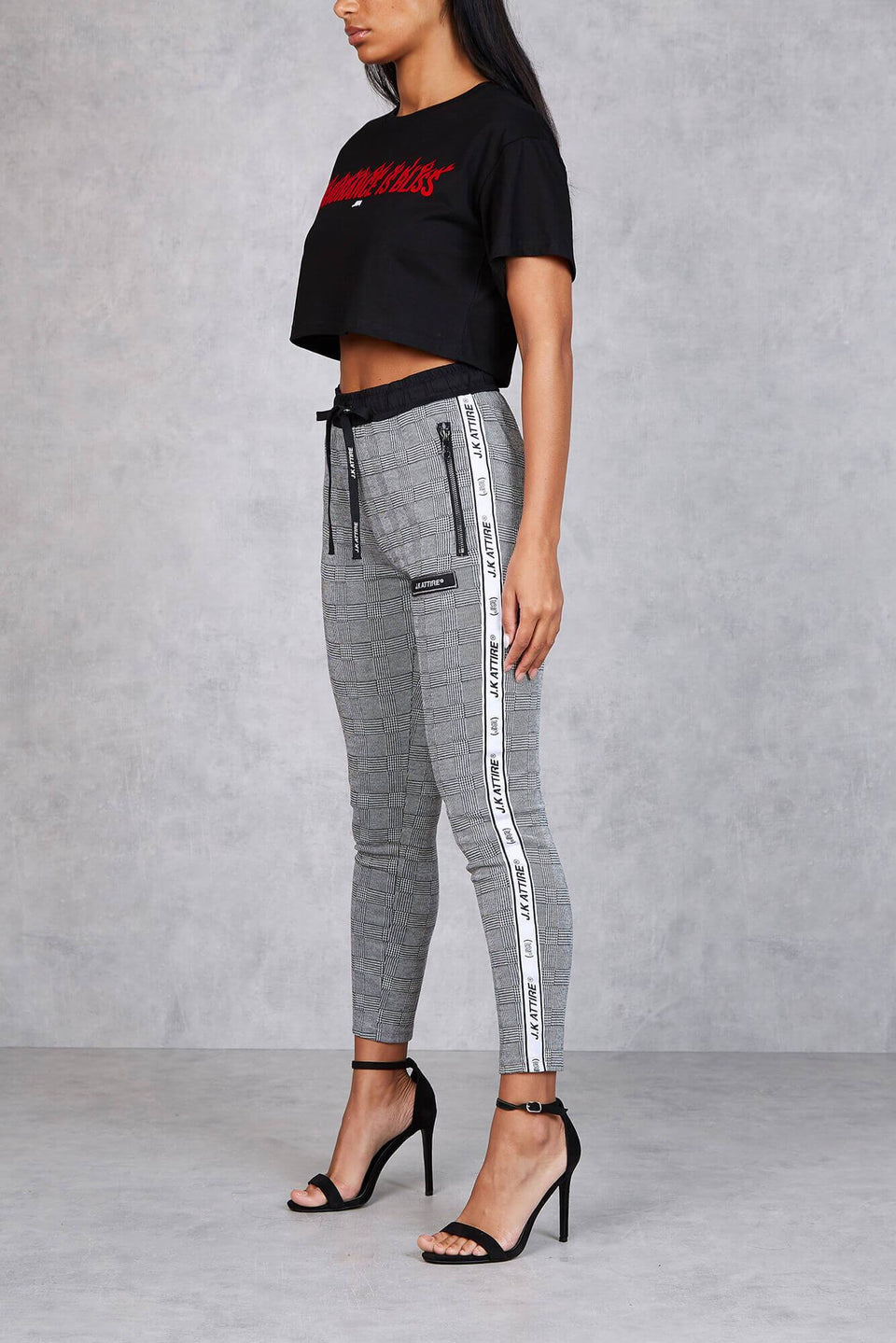 Bordeaux Checked Cropped Trousers - Grey