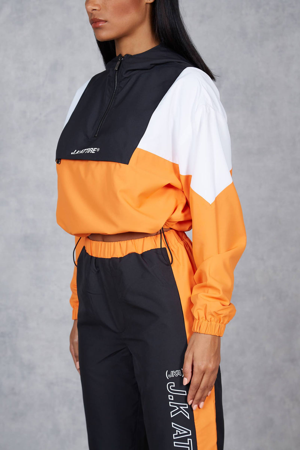 Aspen Cropped 1/4 Zip Shell Pullover - Orange/Black/White