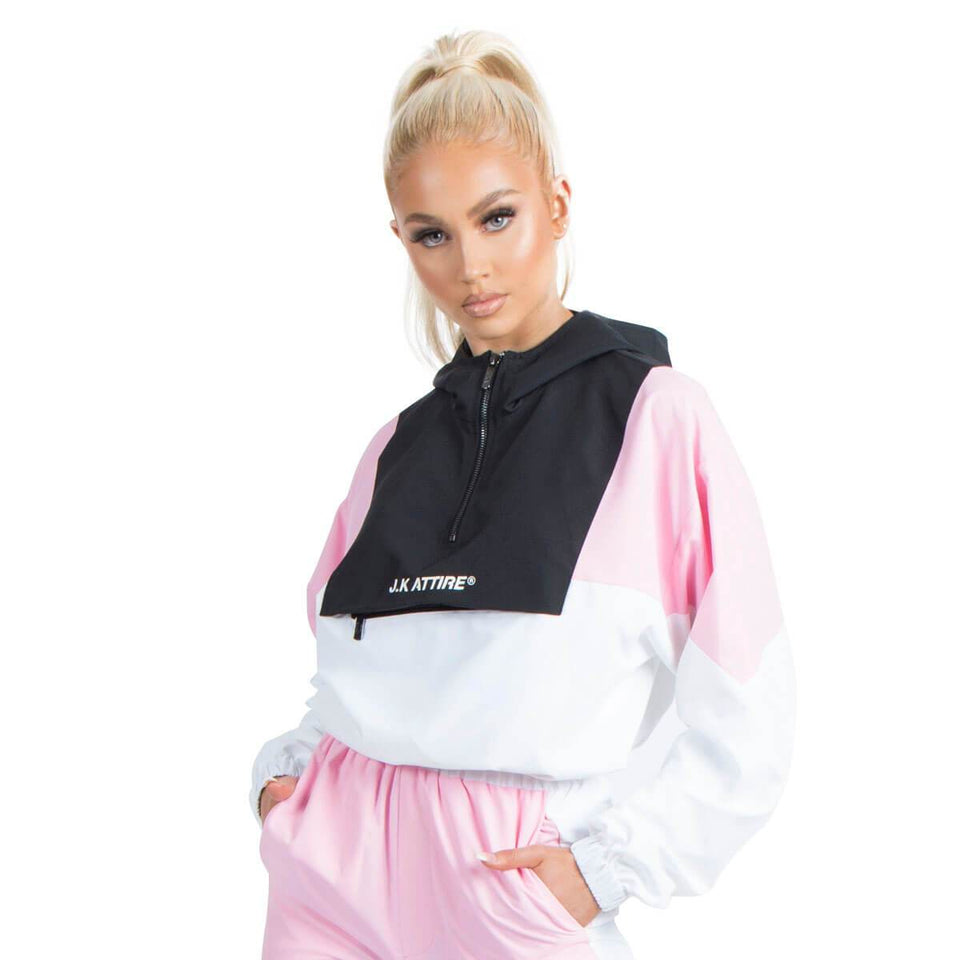 Aspen Cropped 1/4 Zip Shell Pullover - Pink/Black/White