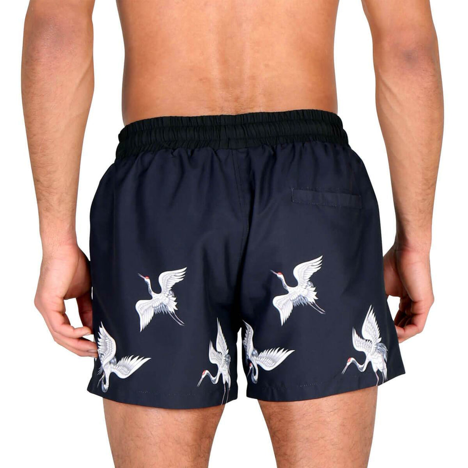 Crane Printed Swimming Shorts - Black