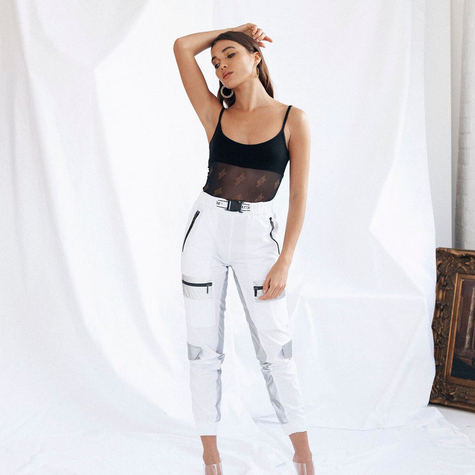 White reflective cargo pants hotsell