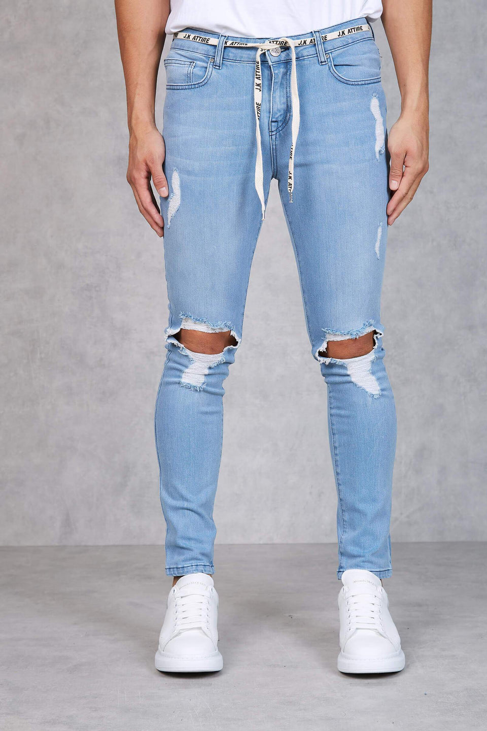 F2 - Caraway Dirty Wash Distressed Skinny Jeans - Light Blue