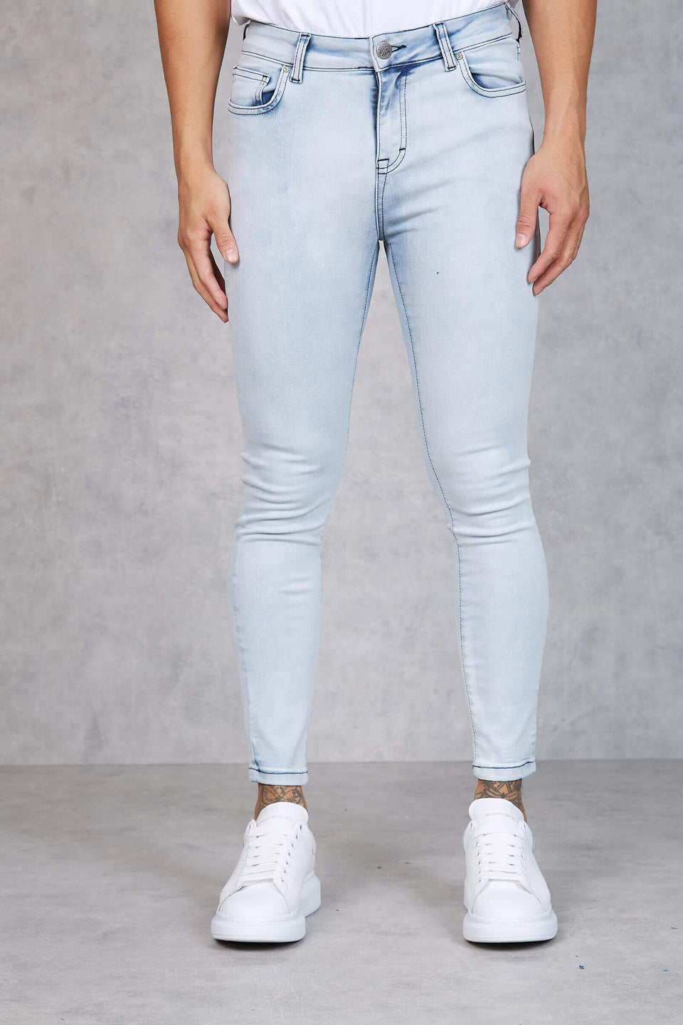 F1 - Dixie Ice Wash Distressed Super Spray On Skinny Jeans - Ice Blue