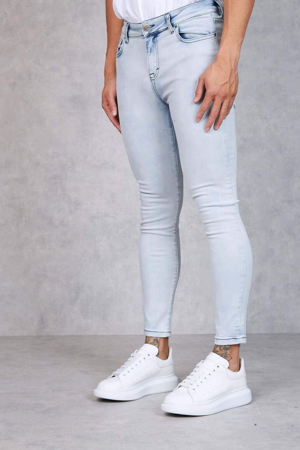 F1 - Dixie Ice Wash Distressed Super Spray On Skinny Jeans - Ice Blue
