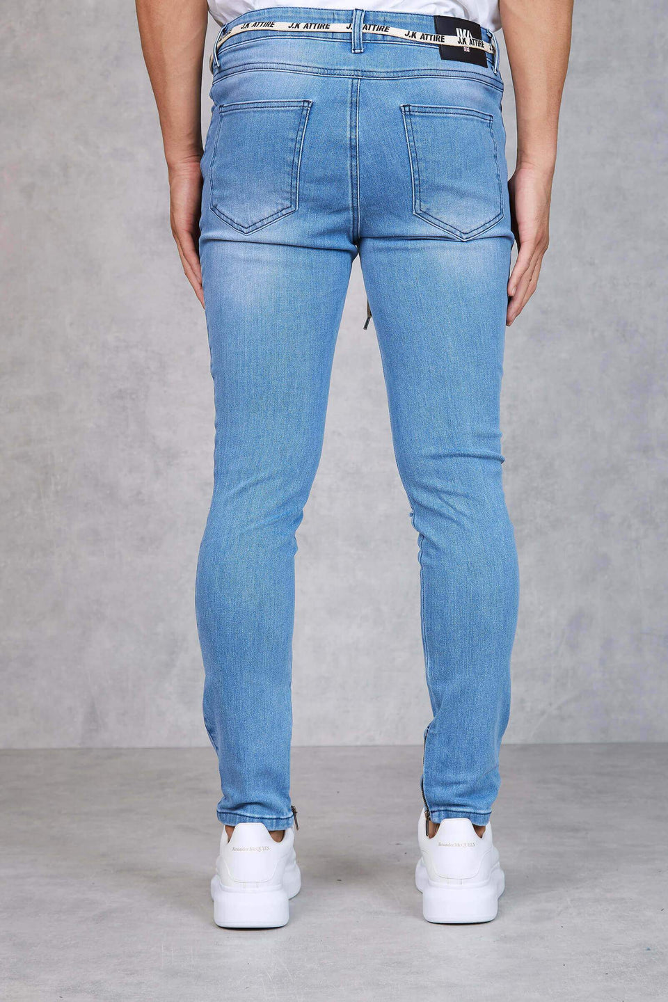 F2 - Ohio Dirty Wash Knee Rip Skinny Jeans - Light Blue