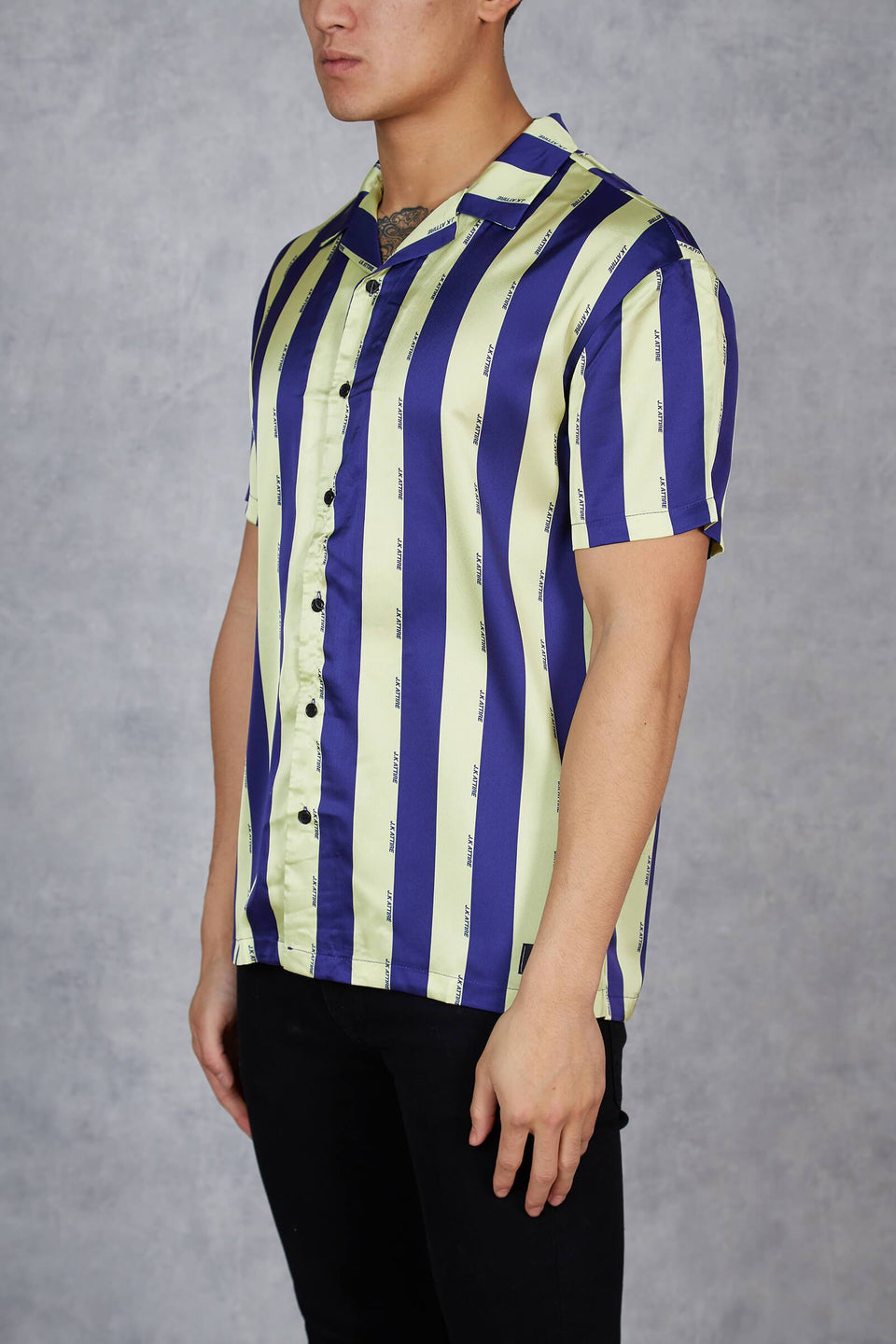 JK Attire Conor Striped Short Sleeve Shirt - Yellow