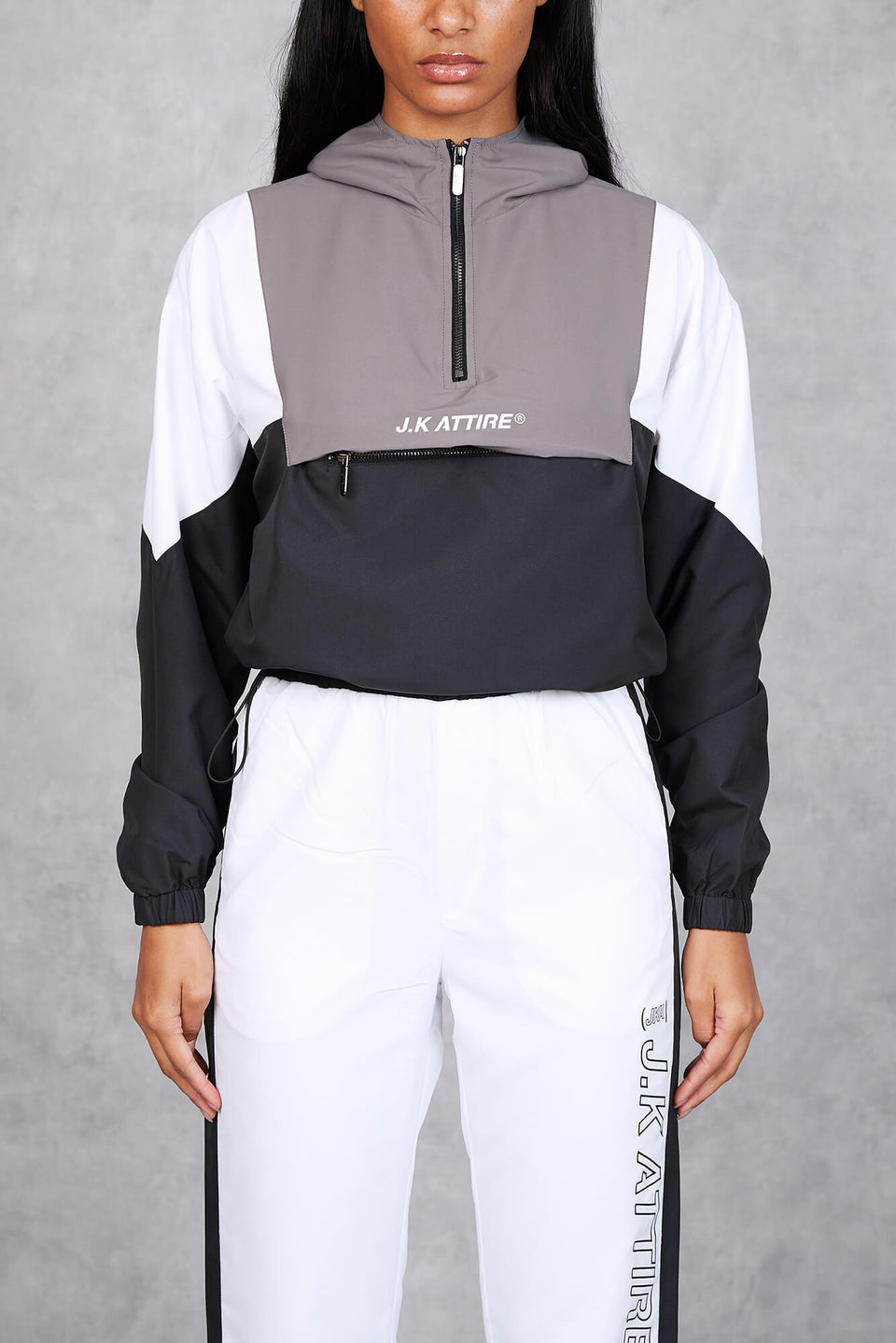 Aspen Cropped 1/4 Zip Shell Pullover - Grey/White/Black