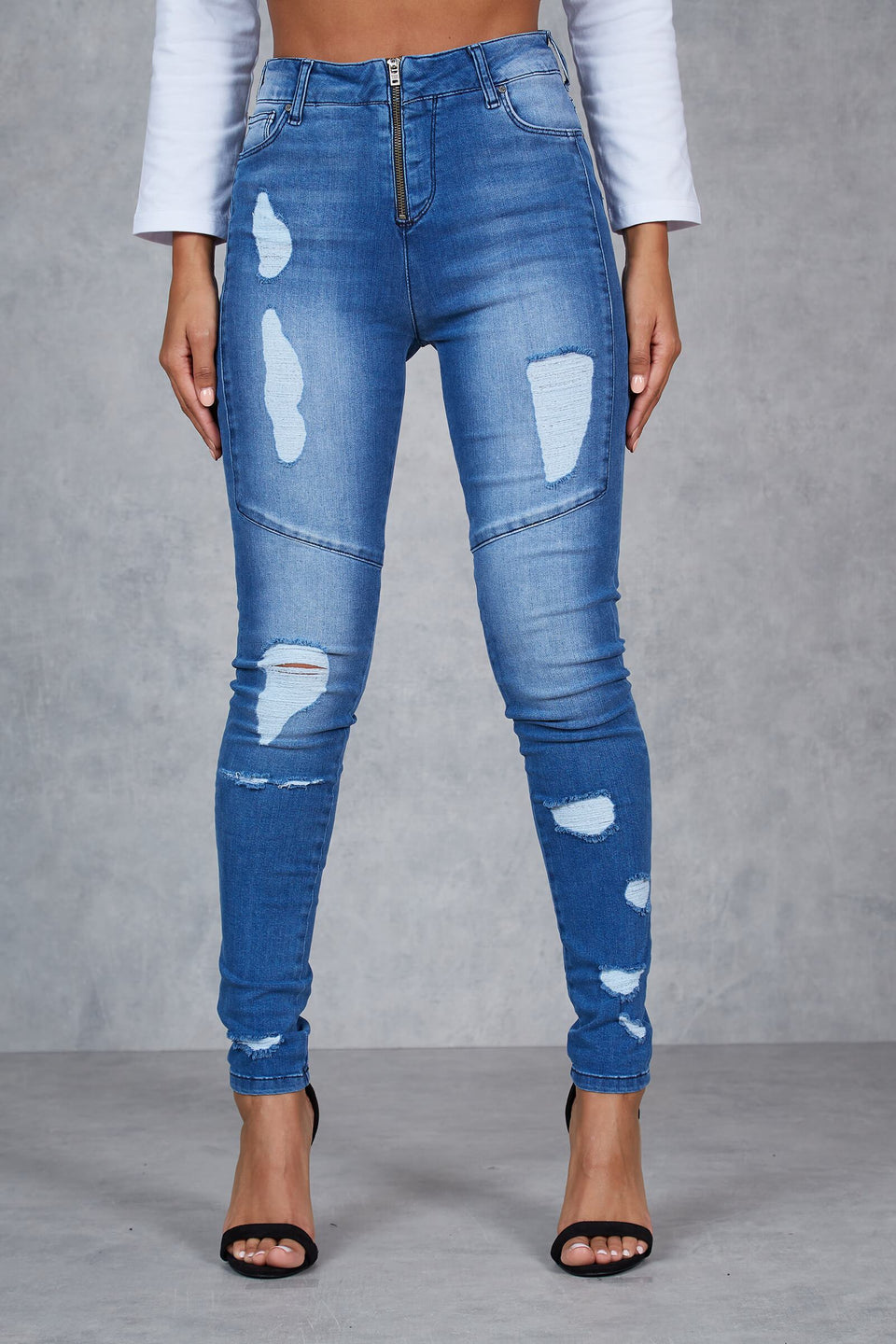 Bay Washed Skinny Jeans - Mid Blue Wash