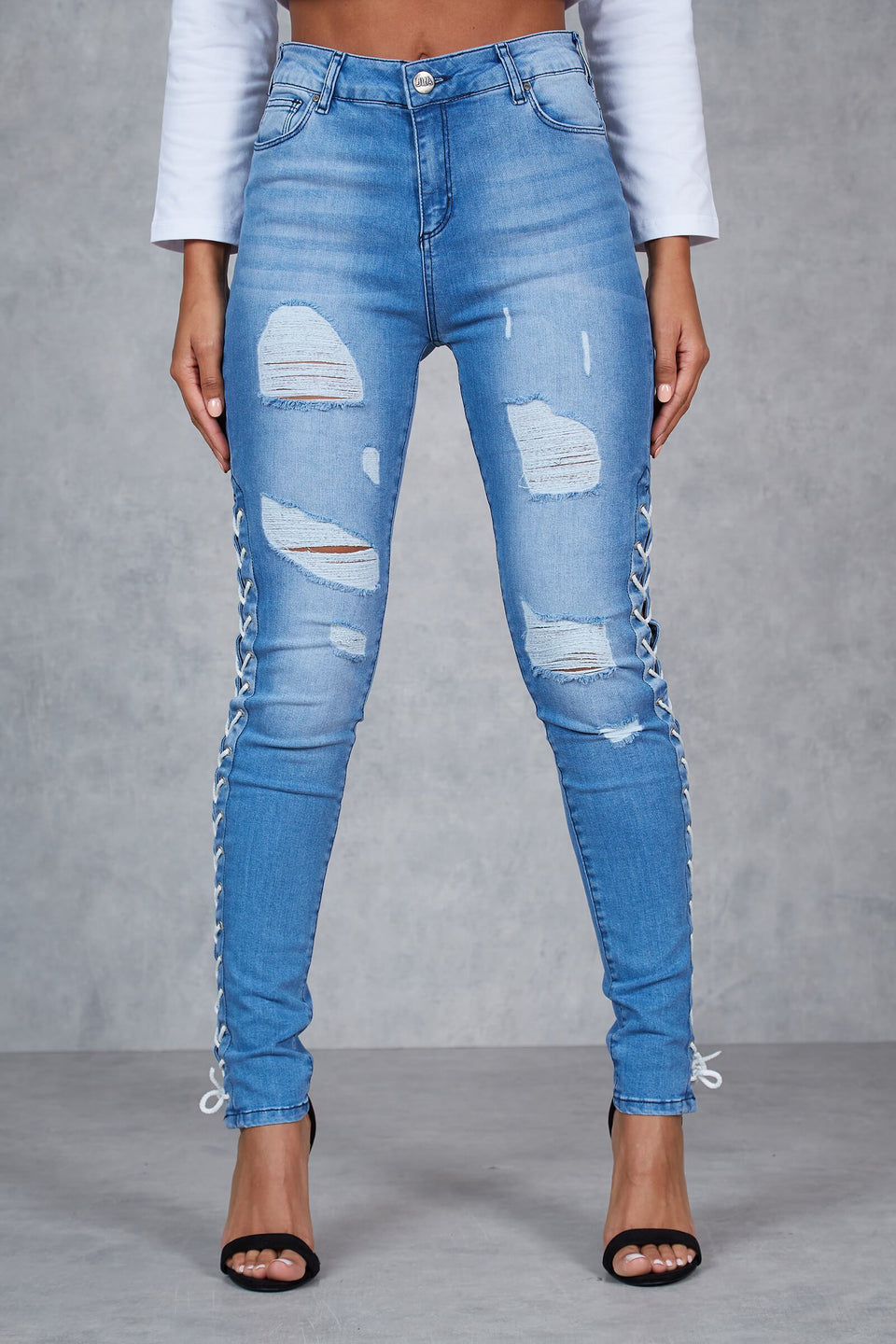 Carver Side Split Skinny Jeans - Light Blue Wash