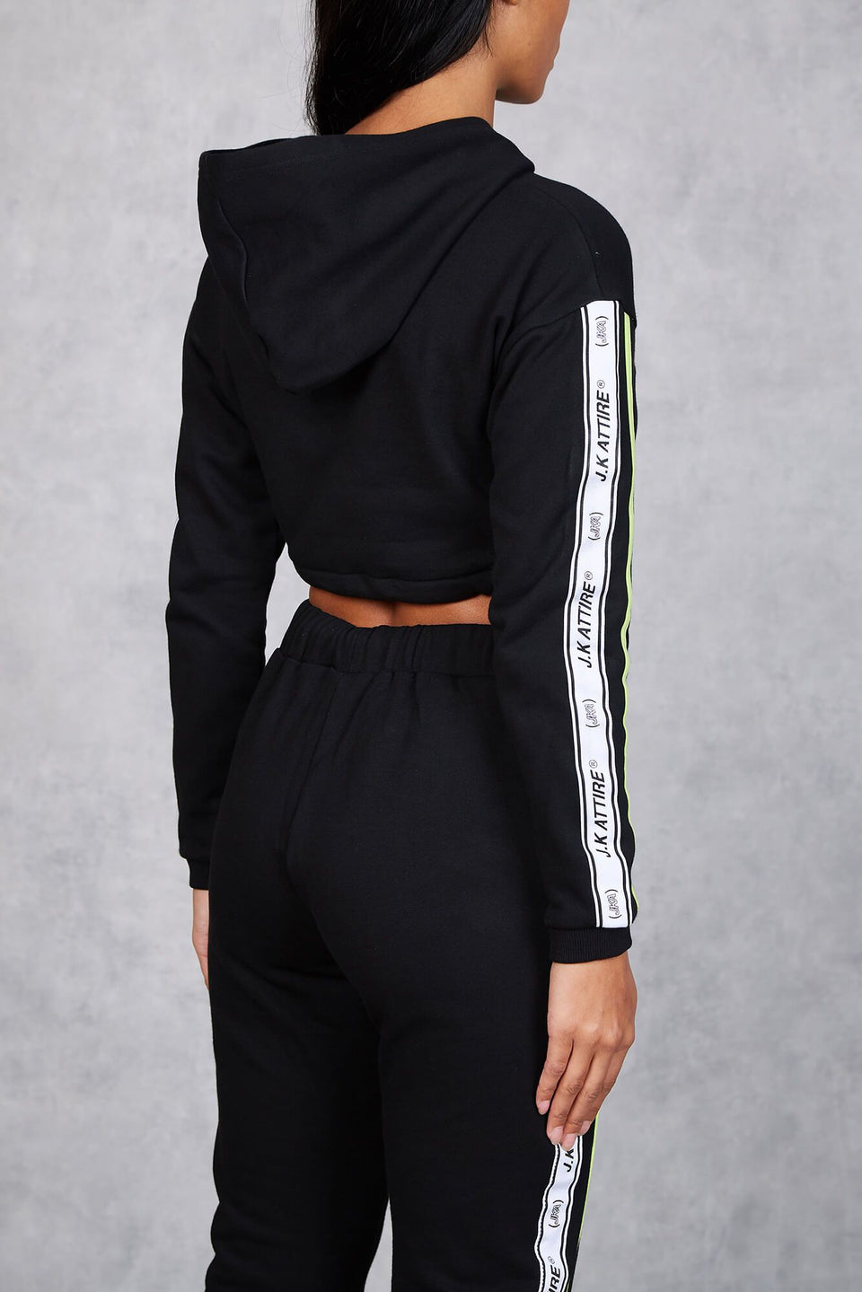 Giza Taped Cropped Hoodie - Black/Neon Green