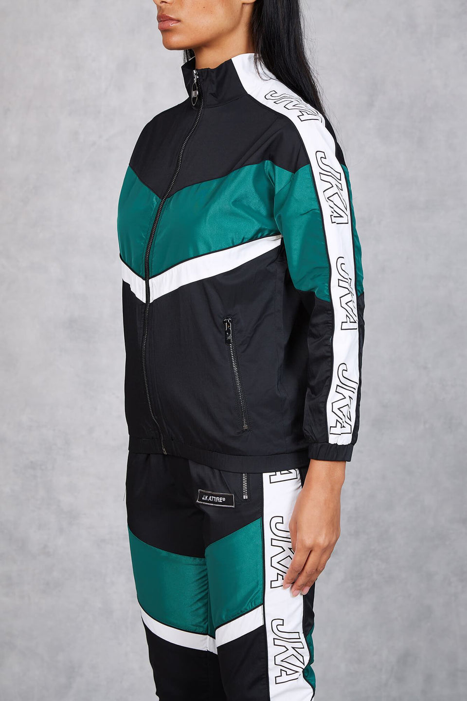 Women's Section Retro Taped Tracksuit Jacket - Black/Green