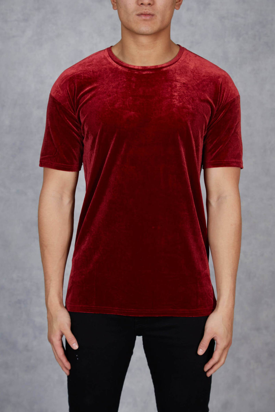 Zip Velour T-Shirt - Deep Red