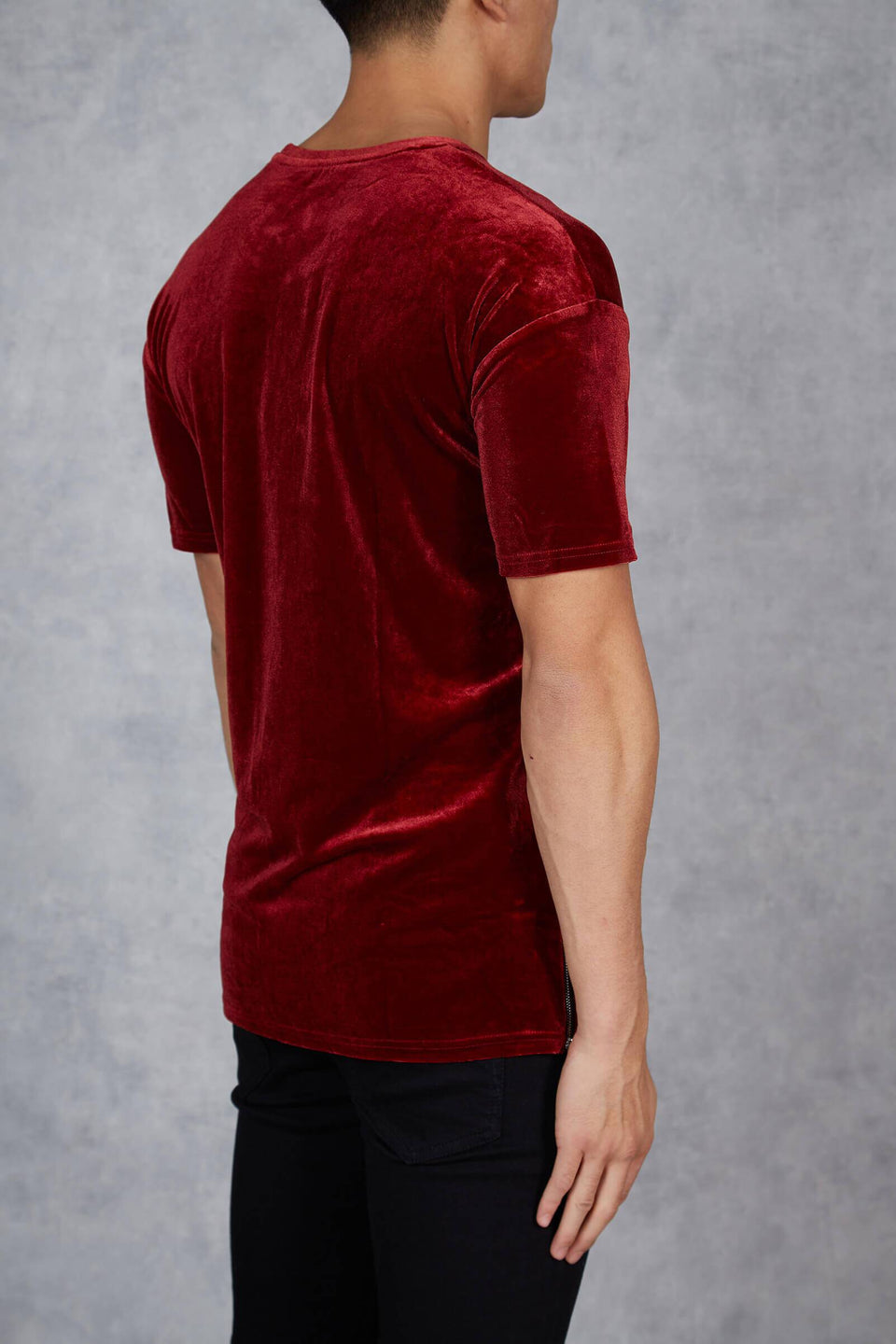 Zip Velour T-Shirt - Deep Red