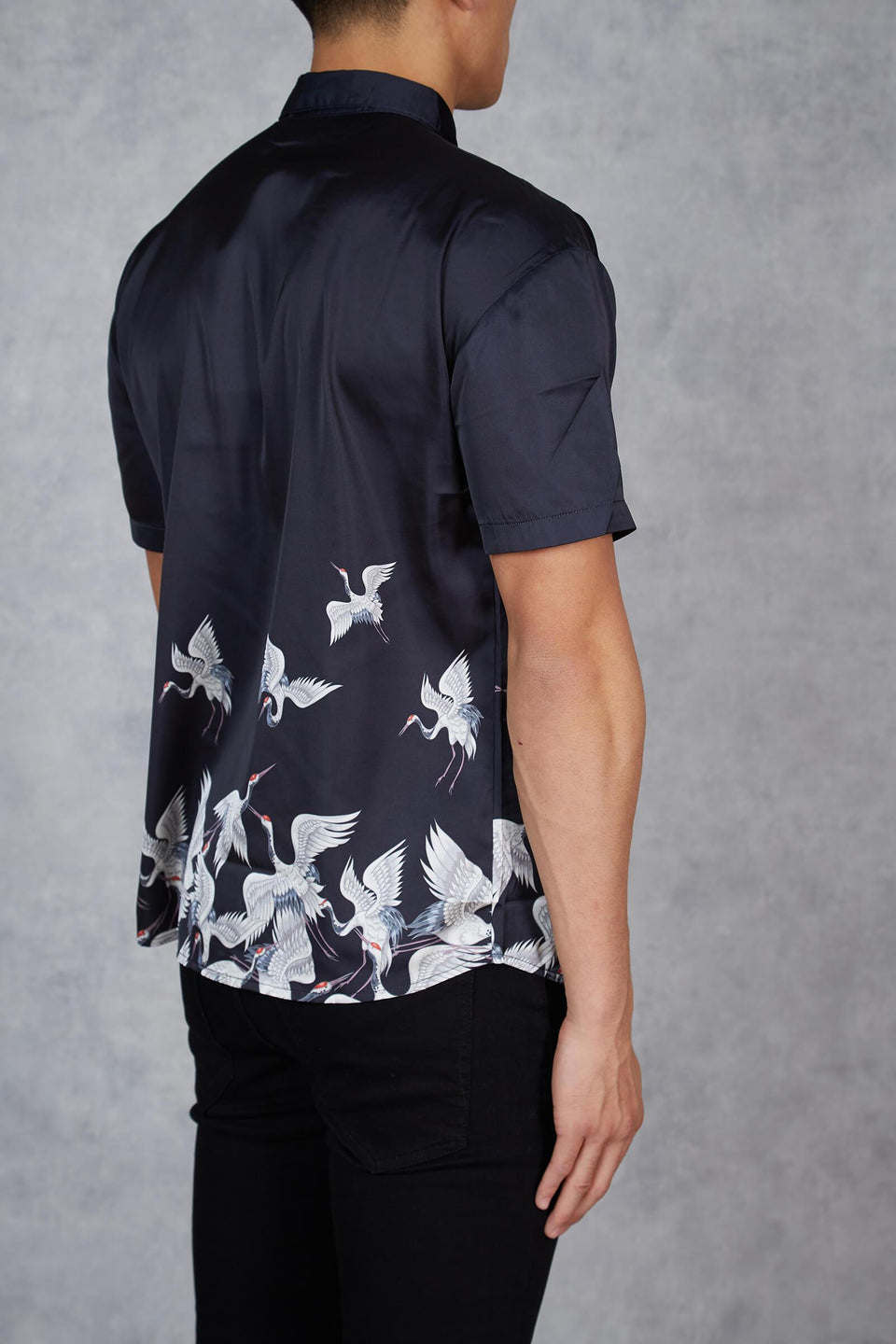 Crane Printed Short Sleeve Shirt - Black